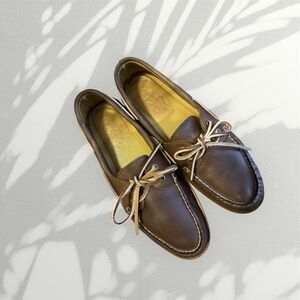 🔥Men’s Sperry Authentic Gold Cup Lace Up Brown Non Marking Shoes Size 10 EUC